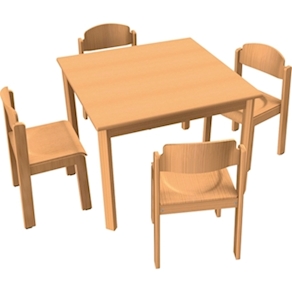Stuhl-Tisch-Kombination 4 für KG, mit Kunststoffgleiter